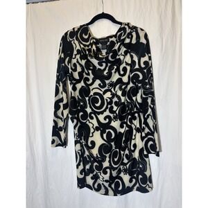 EN FOCUS STUDIO Large A-Line Dress‎ Black Beige Stretch Long Sleeve AA24